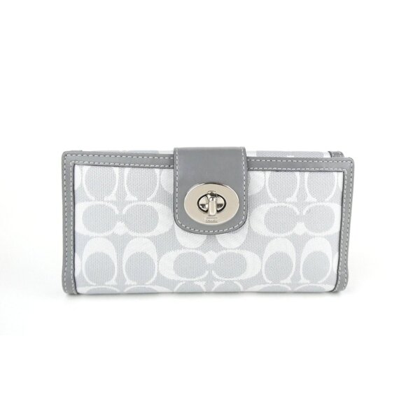 Coach Signature Gray Turnlock Checkbook Wallet - Picture 1 of 14